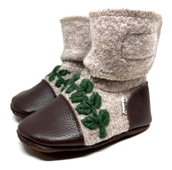 Sparrow Embroidered Felted Wool Booties