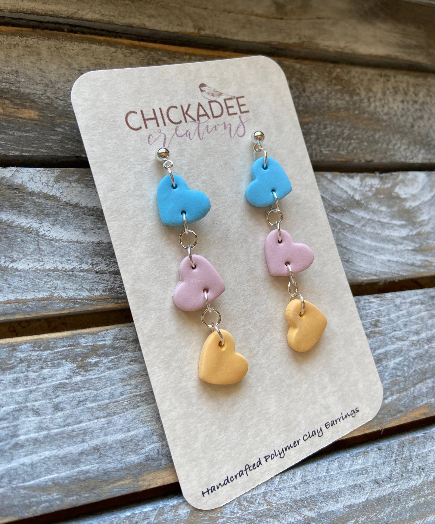 Heart Trio Dangle Clay Earrings