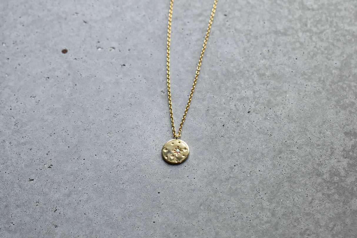 Opal Star Disc Gold Necklace