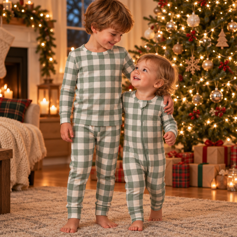 Christmas Checkered Gingham Viscose Bamboo Two-Piece Pajama