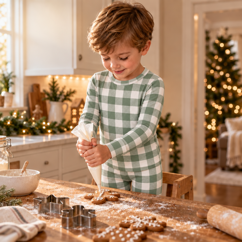 Christmas Checkered Gingham Viscose Bamboo Two-Piece Pajama