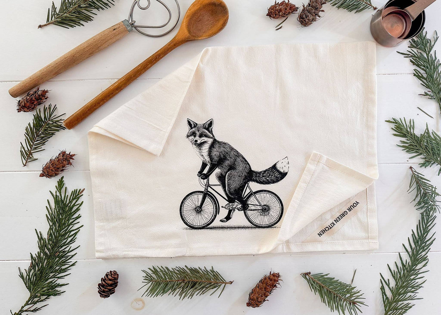 Fox on a Bike Tea Towel
