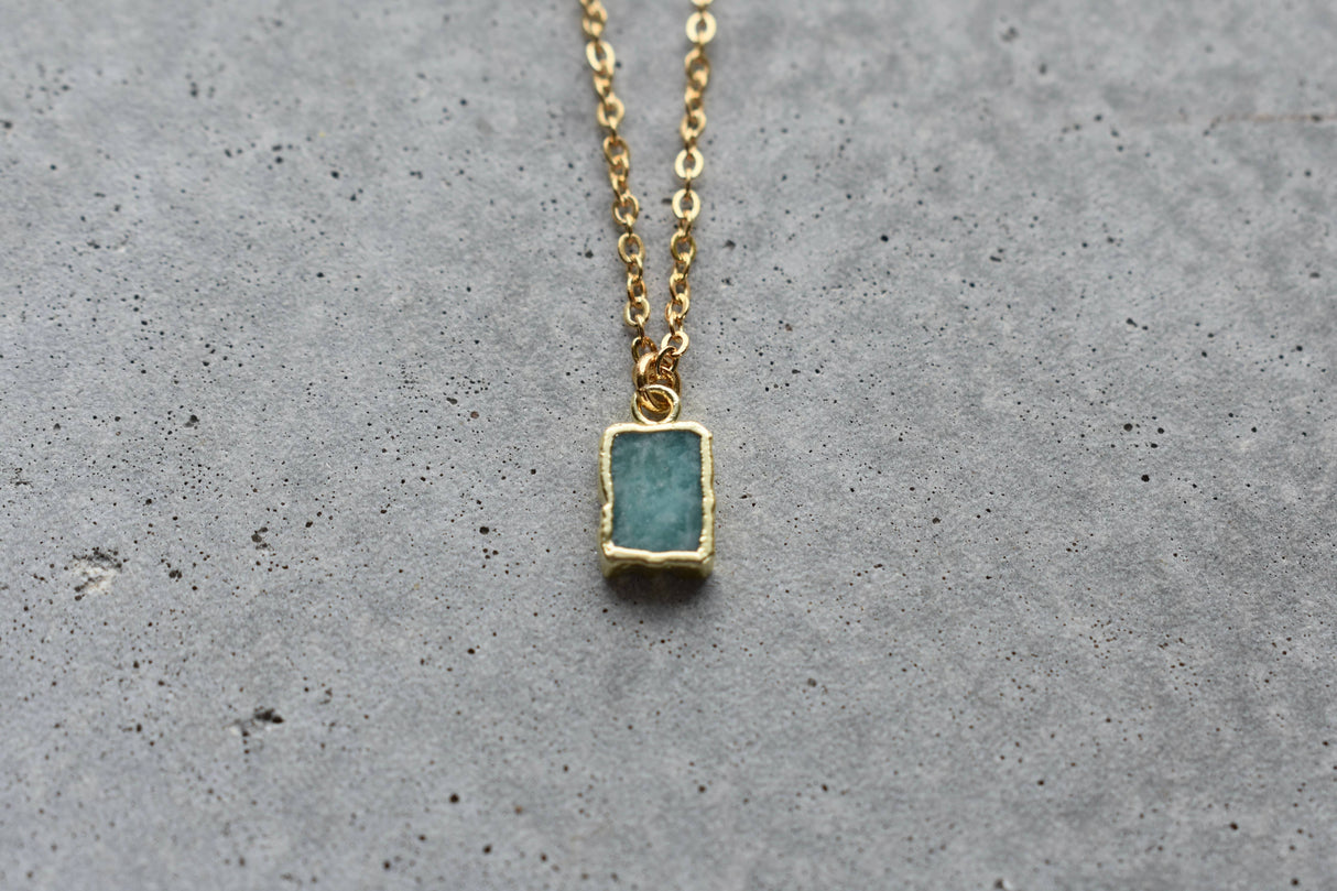 Amazonite Tiny Rectangle Gold Necklace