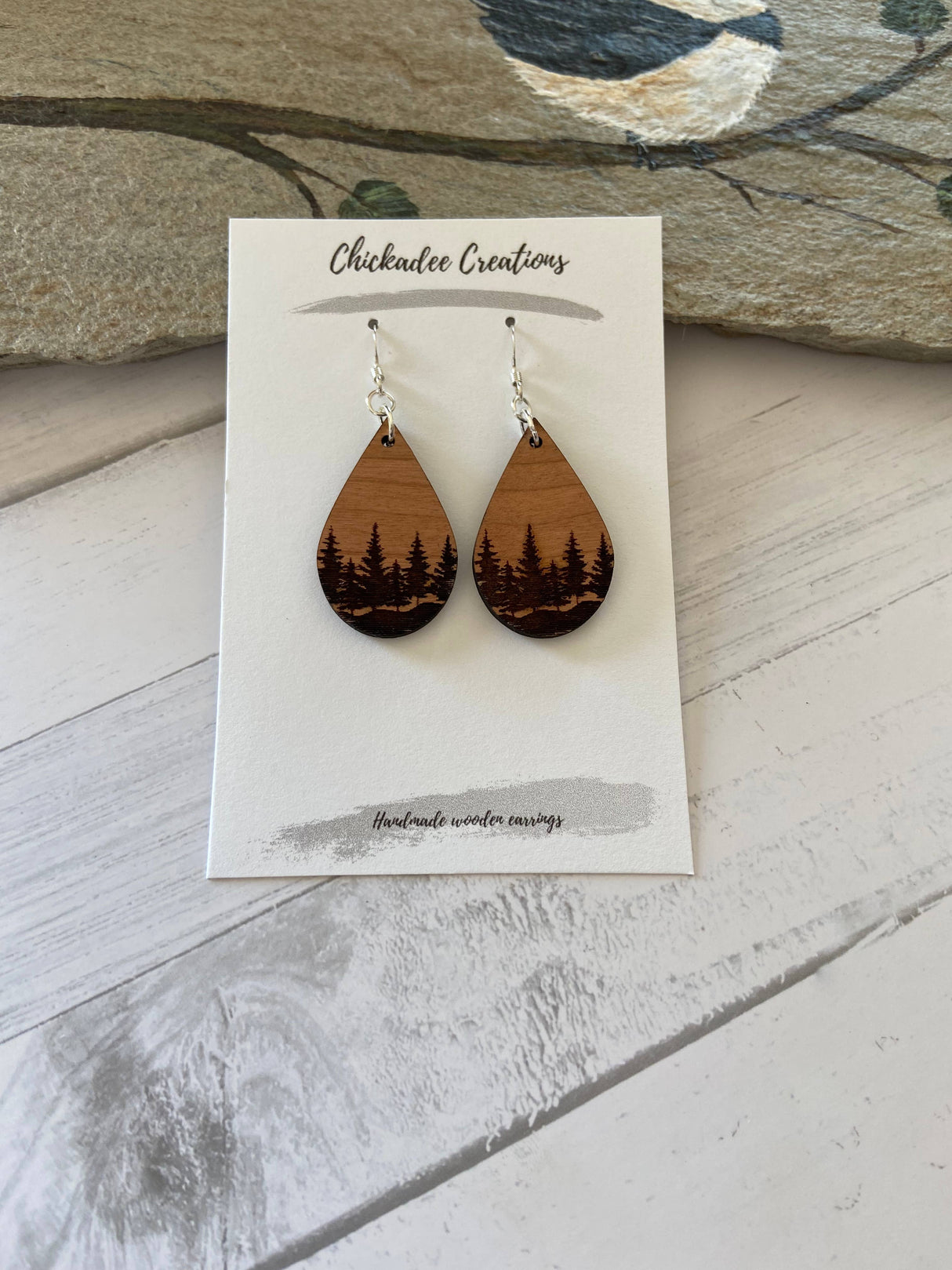 Cherry Wood Earrings Teardrop Forest