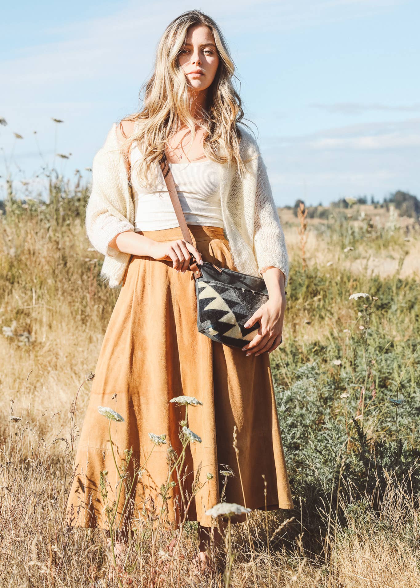 Western Boho Style Crossbody: Waxed Canvas Bag