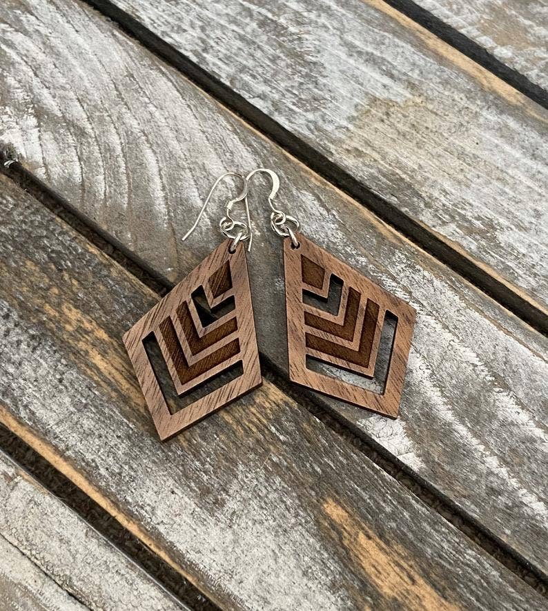 Walnut Wood Earrings - Chevron