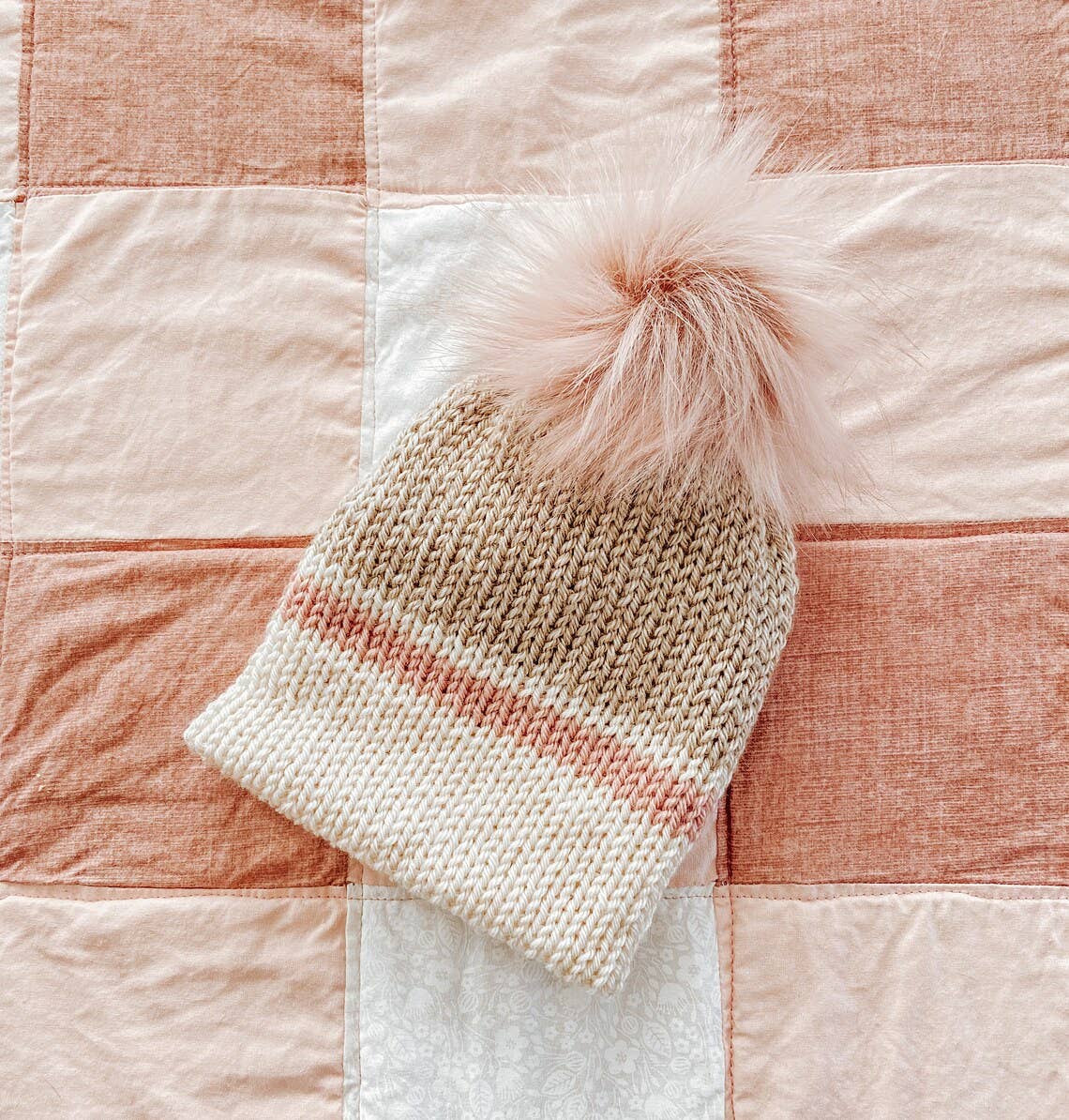 Cream & Pink Striped Toddler Knit Toque