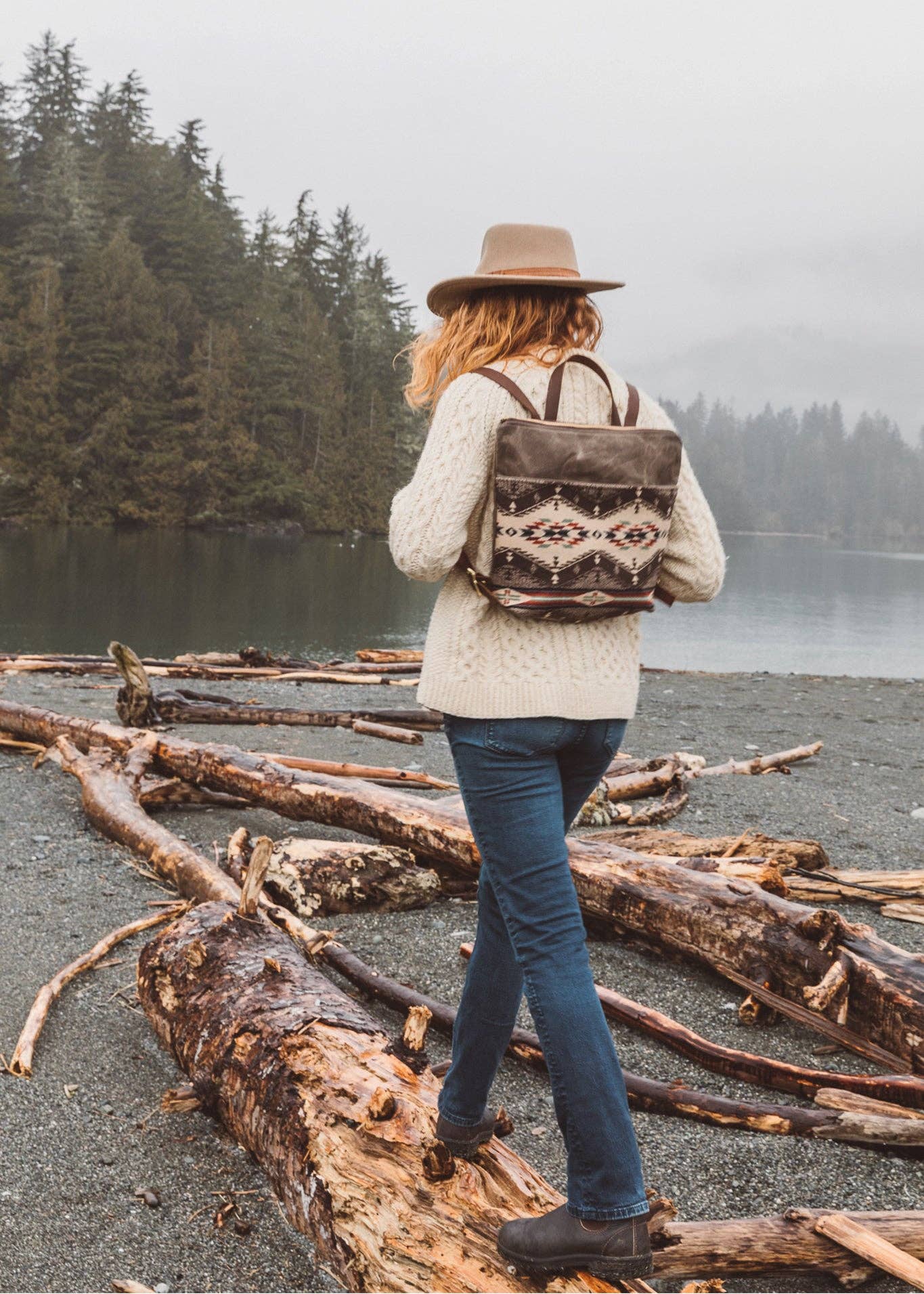 Western Boho Chic Waxed Canvas Backpack - w/ Pendleton Wool