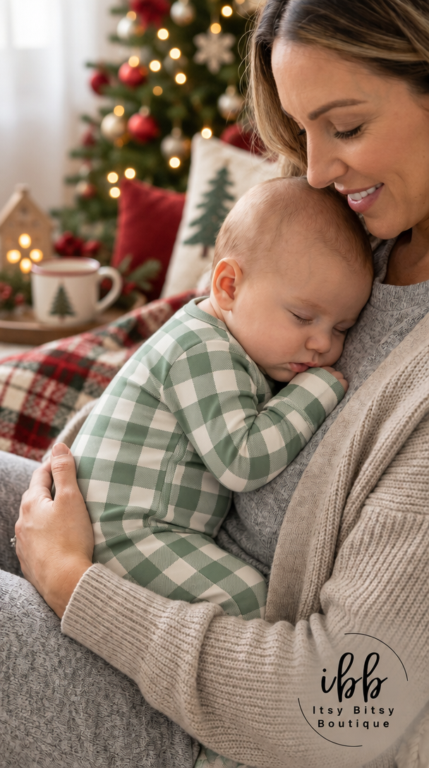 Christmas Checkered Gingham Viscose Bamboo Zipper Romper