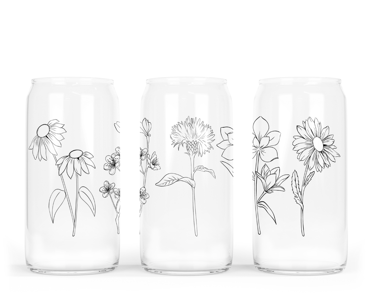 Wildflower Glass Can with a Bamboo Lid