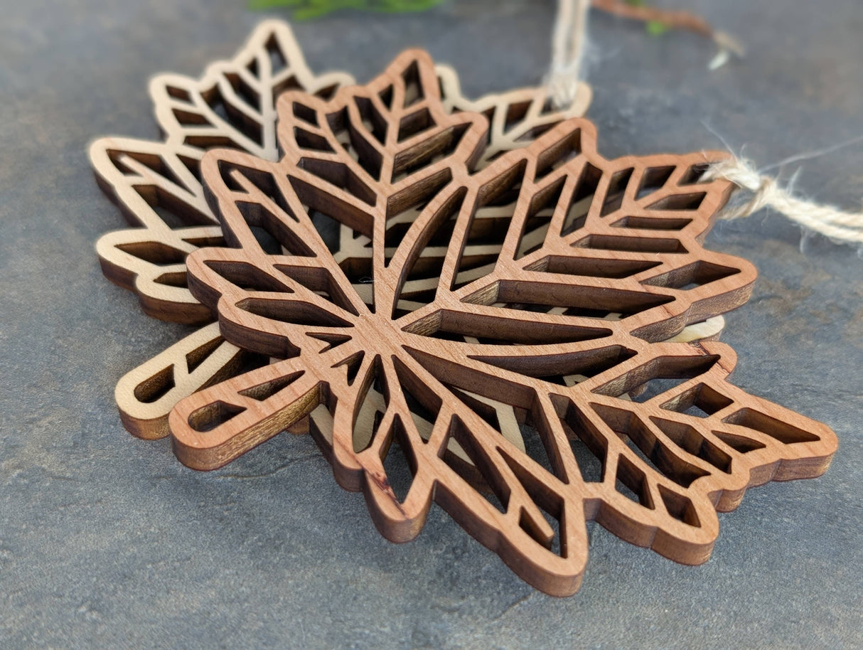 Maple Leaf Cutout Ornament - Canada Wood Souvenir, Christmas: Cherry Wood