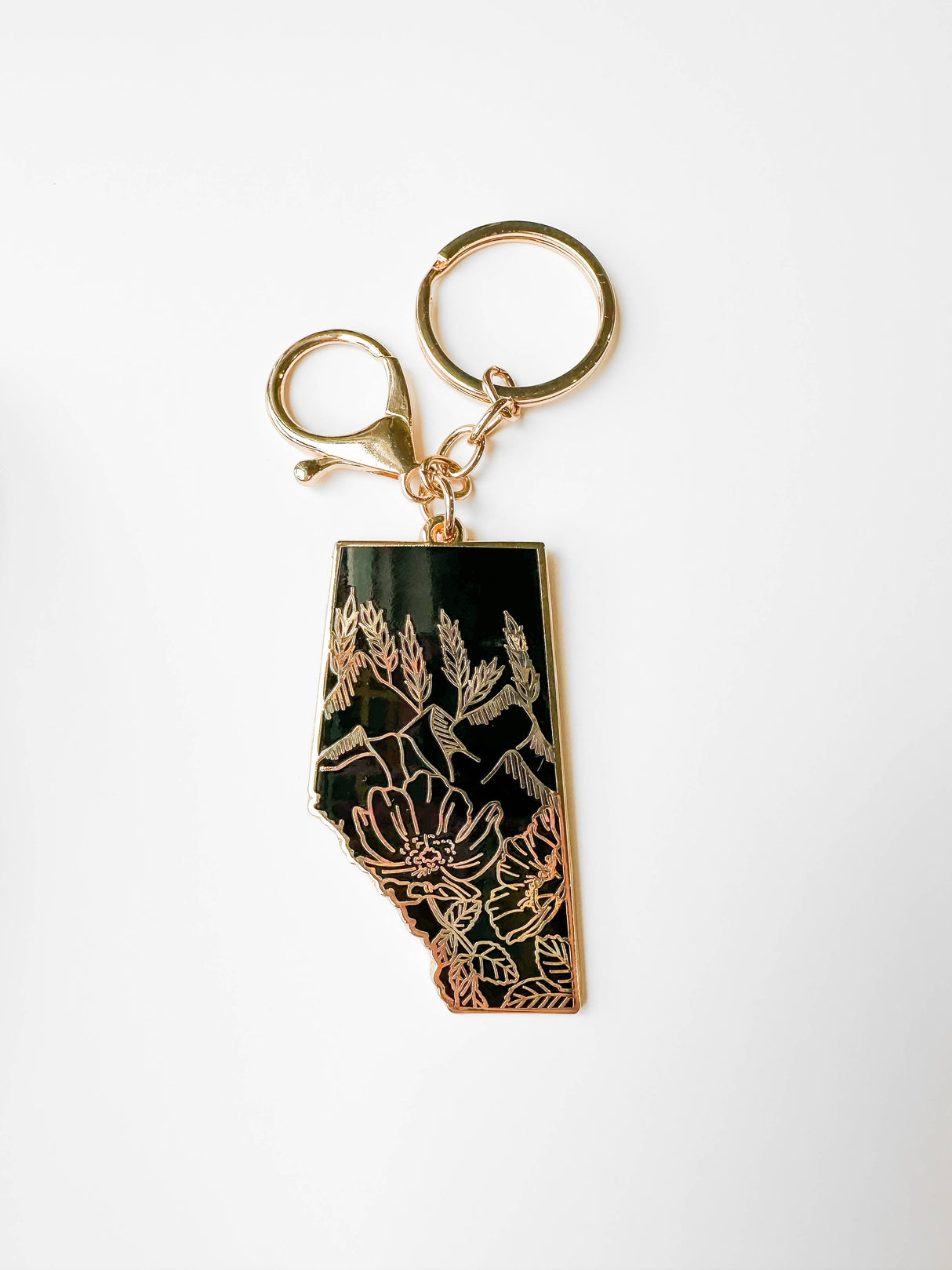 Alberta Black & Gold Enamel Mountain Keychain