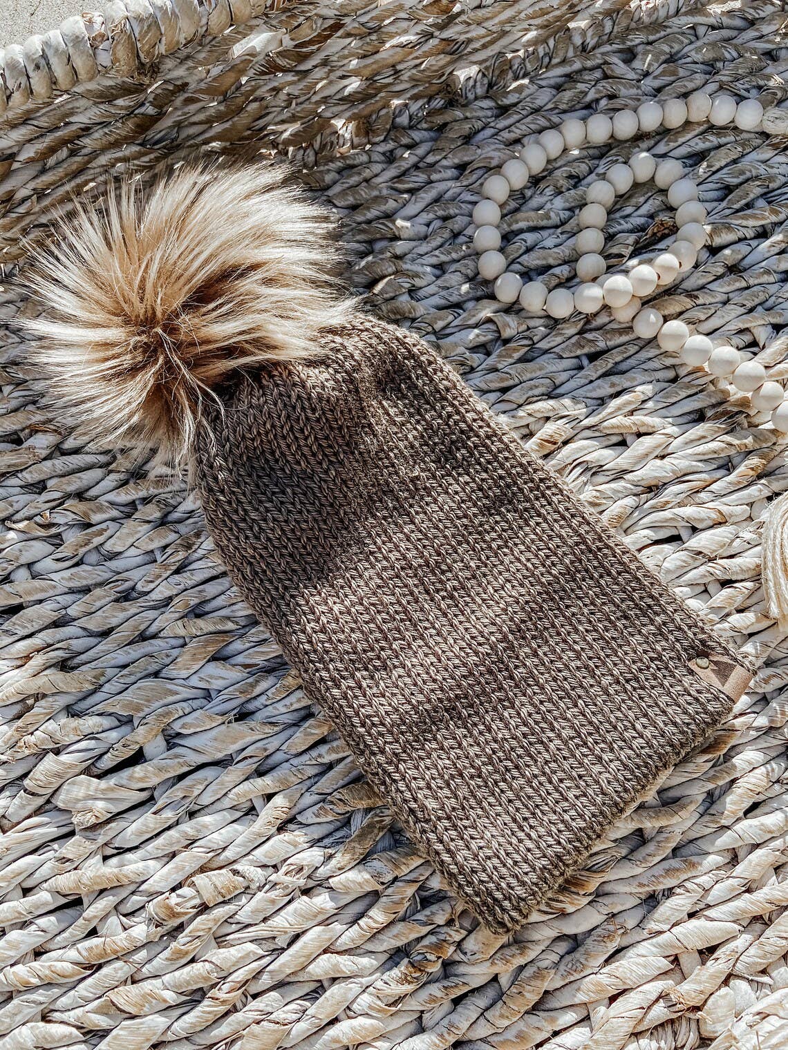 Knit Beanie Toque with Fur Pom Pom