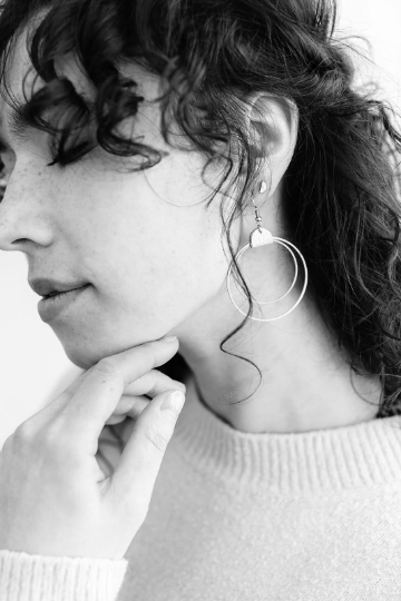 Distressed Brown Leather & Brass Circles Earrings