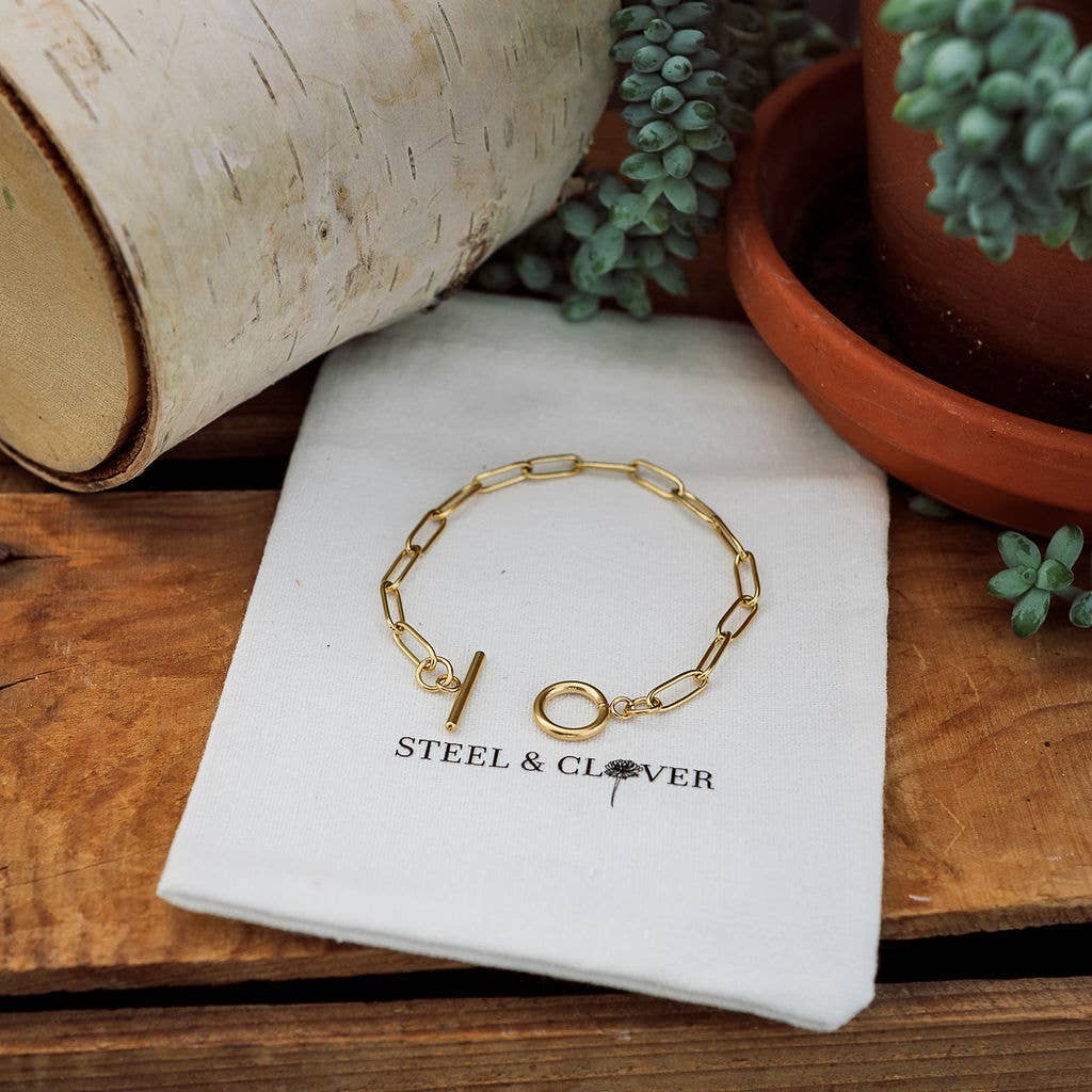 Louisa Paperclip Chain Bracelet: White or Yellow Gold