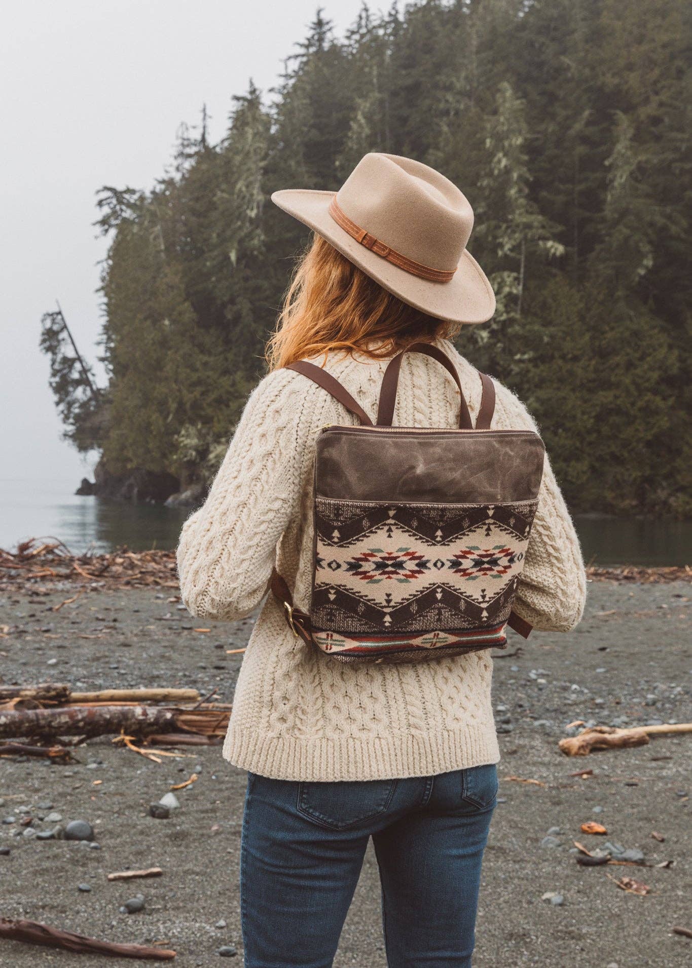 Western Boho Chic Waxed Canvas Backpack - w/ Pendleton Wool
