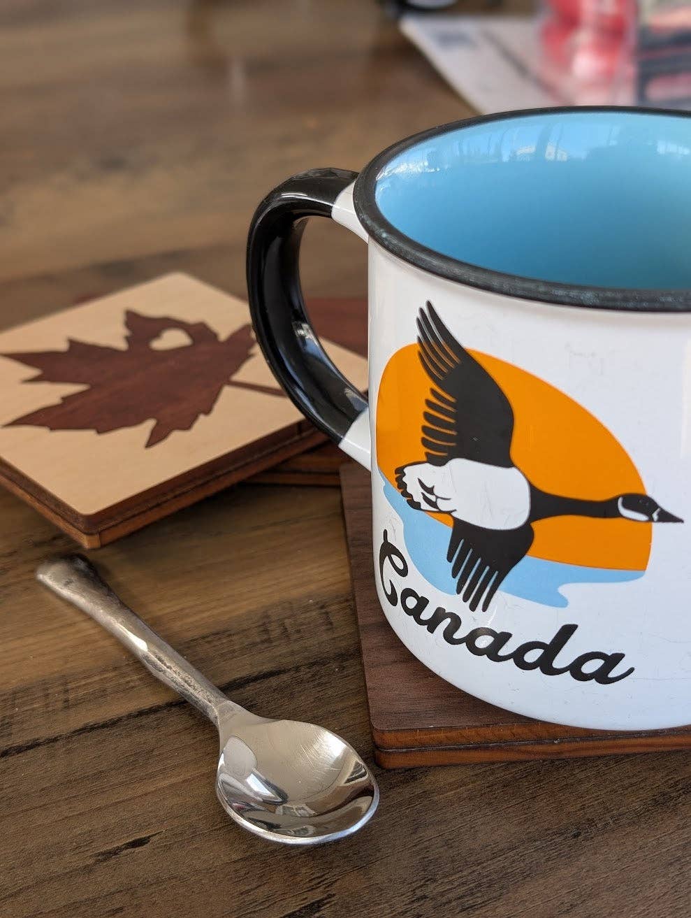 Maple Leaf Wood Inlay Coaster - Made in Canada: Walnut with Maple