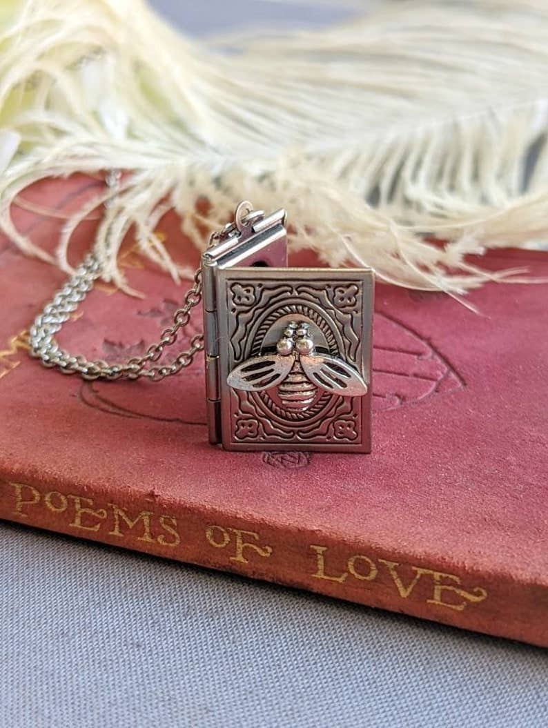 Silver Bee Book Locket Necklace