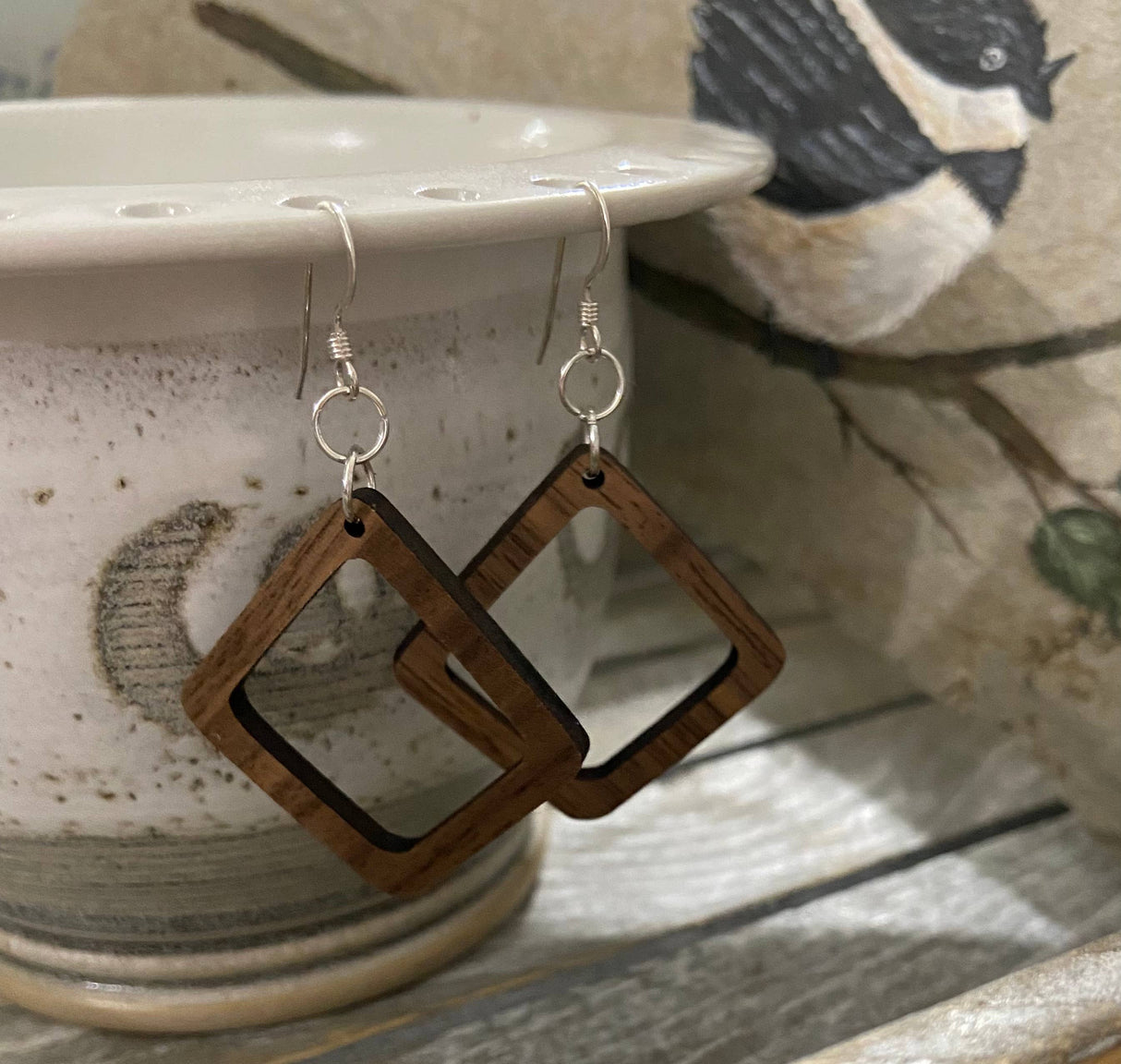 Walnut Wood Earrings - Open Square