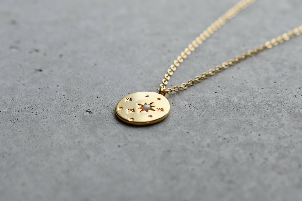 Opal Star Disc Gold Necklace