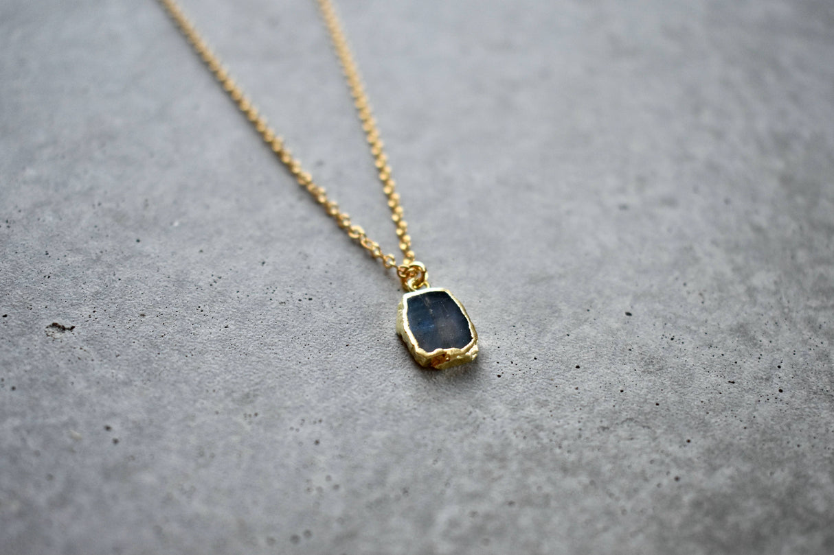 Labradorite Tiny Rectangle Gold Necklace
