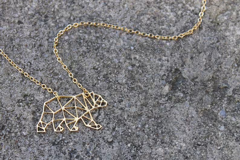 Small Gold Geometric Bear Necklace
