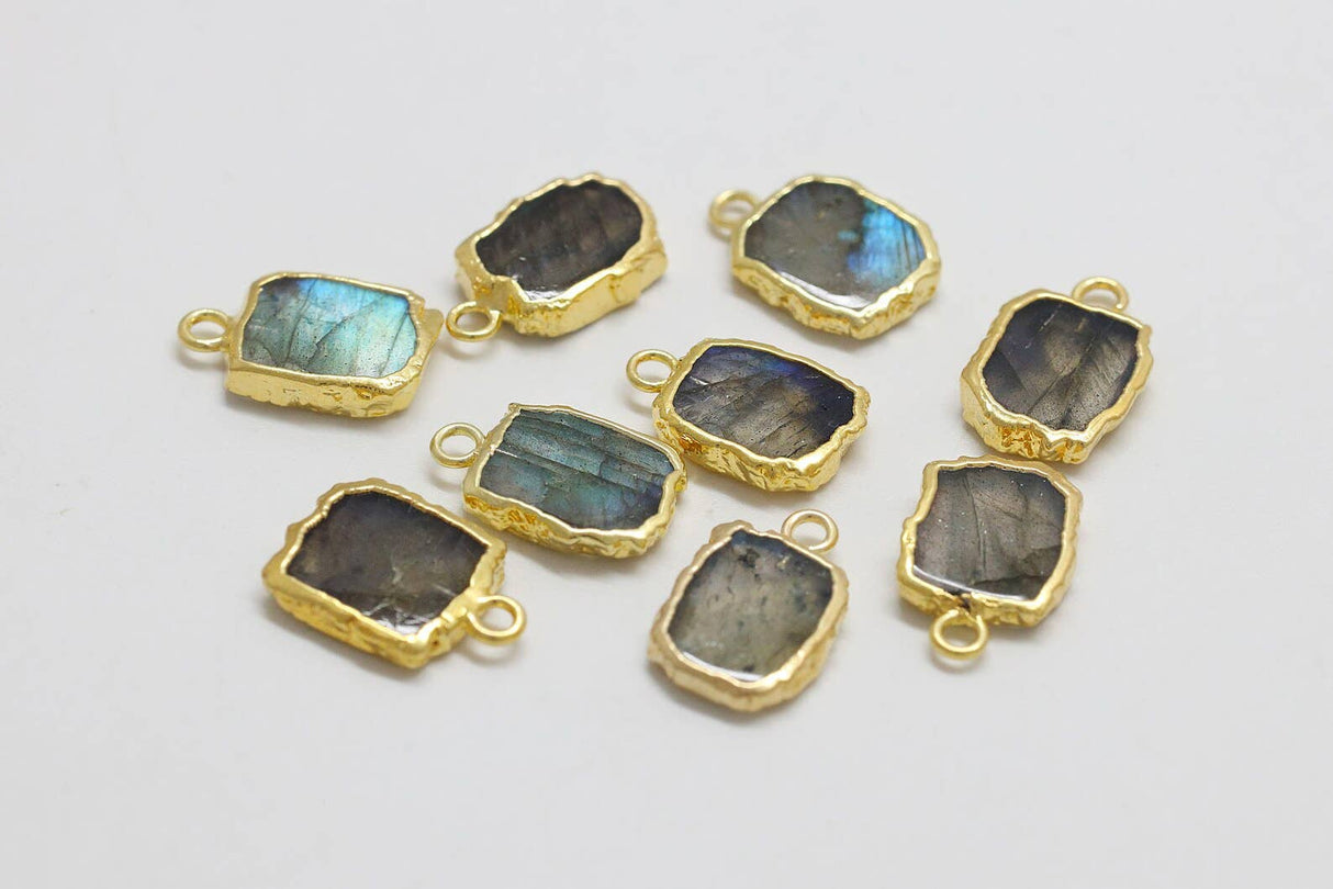 Labradorite Tiny Rectangle Gold Necklace