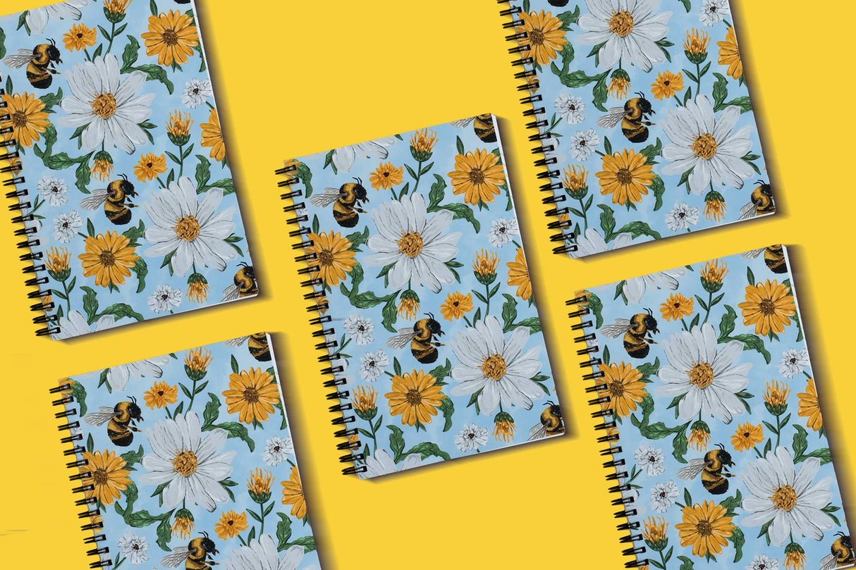 Blue Floral Honeybee Notebook