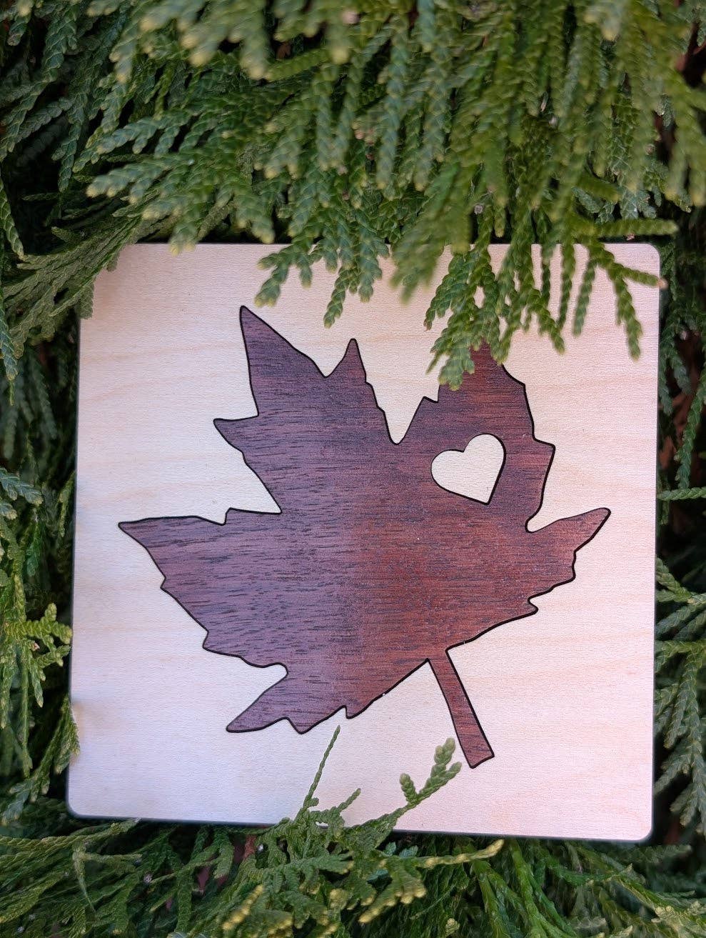 Maple Leaf Wood Inlay Coaster - Made in Canada: Walnut with Maple