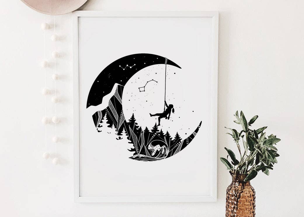 Moon and Climber Print: 11"x14"
