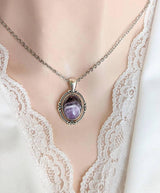 Purple Amethyst Necklace, Vintage Silver Pendant, Handmade Crystal Jewelry