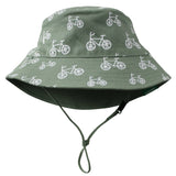 Reversible Organic Cotton Bucket Hats: Bikes and Camper Green