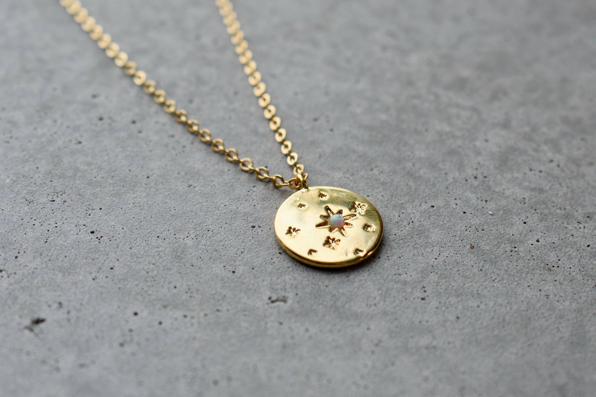 Opal Star Disc Gold Necklace