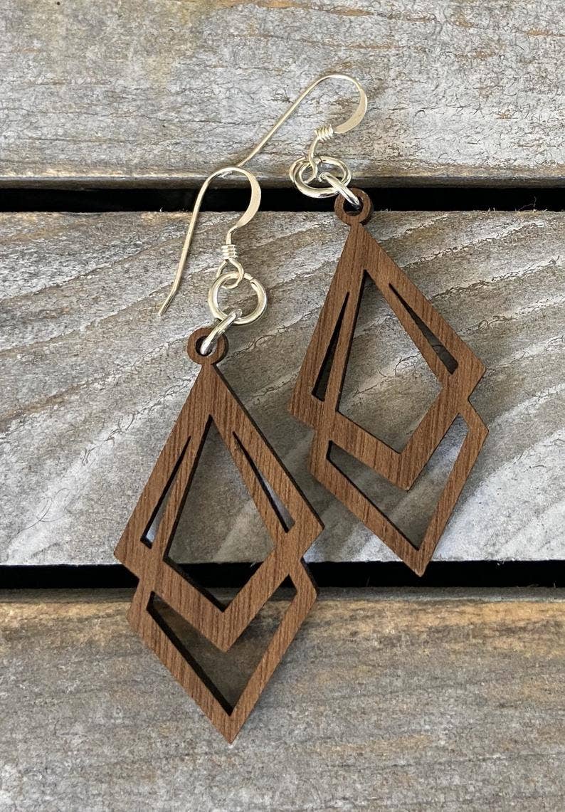 Walnut Wood Earrings - Double Triangles