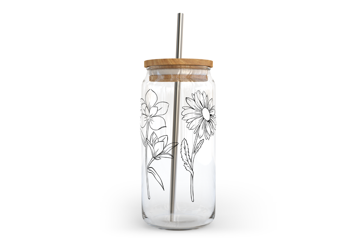 Wildflower Glass Can with a Bamboo Lid