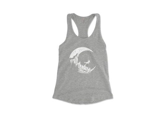 Women's Tank Top, Moon and Climber: Heather Gray