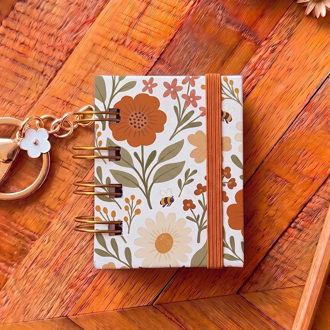 White Floral |Mini Book Keychain