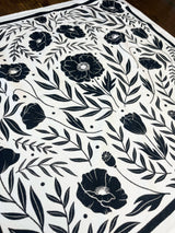 Black Floral Flour Sack Towel  |  Black Poppy Tea Towel