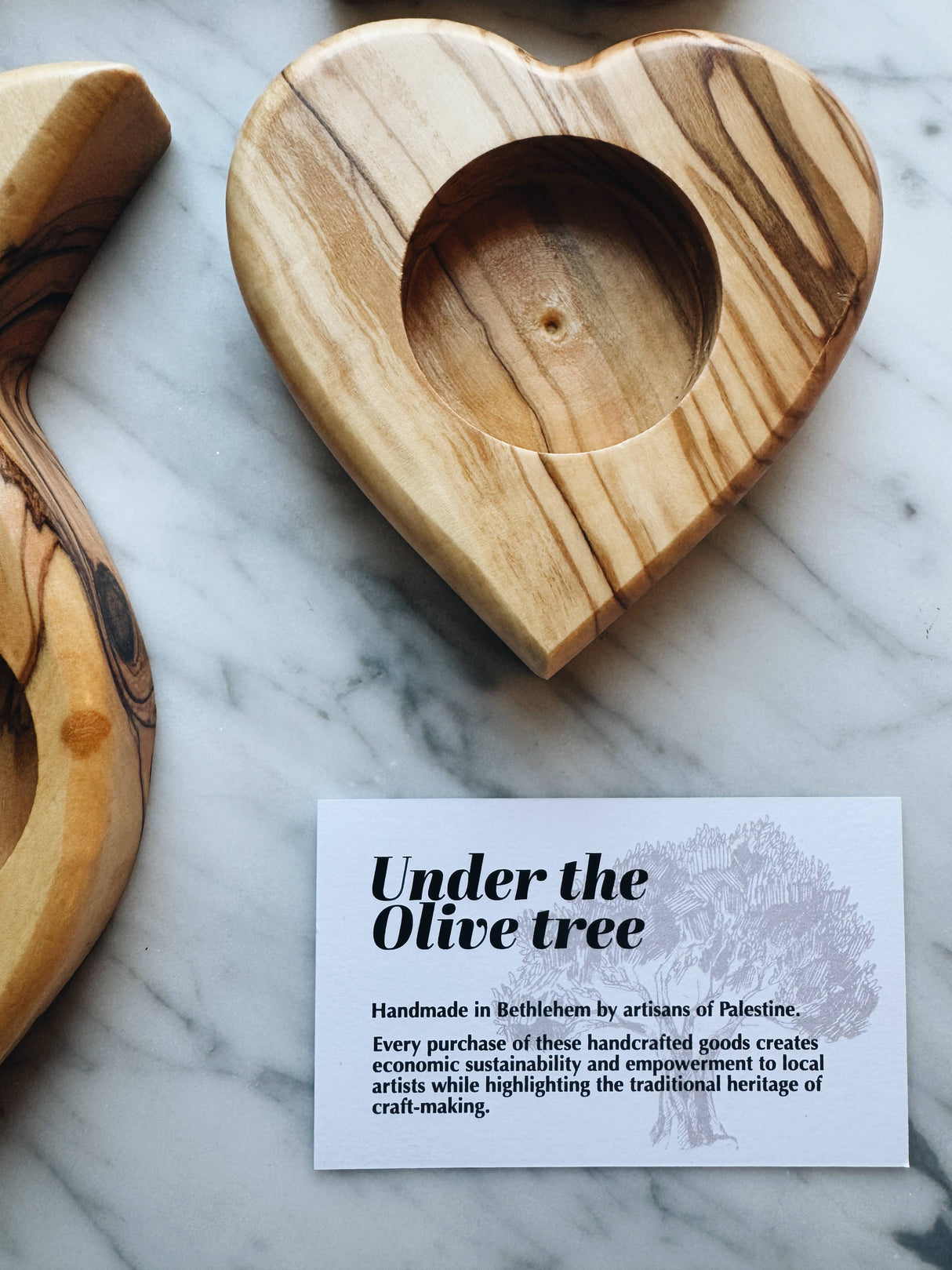 Olive Wood Heart Tea light Candle Holder