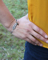 Feather + Pine Cone Mixed Metal Bracelet
