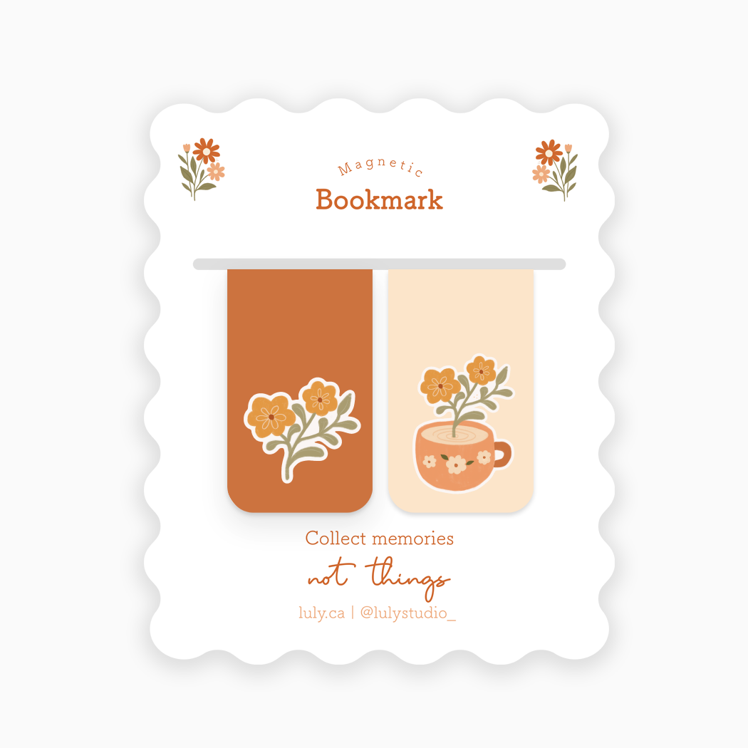 Magnetic Bookmark | Cup of Tea and Flowers