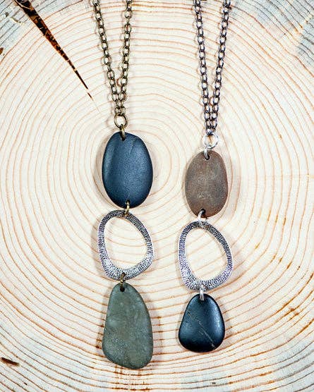 Cairn Stone Necklace: Brown / Silver / Green