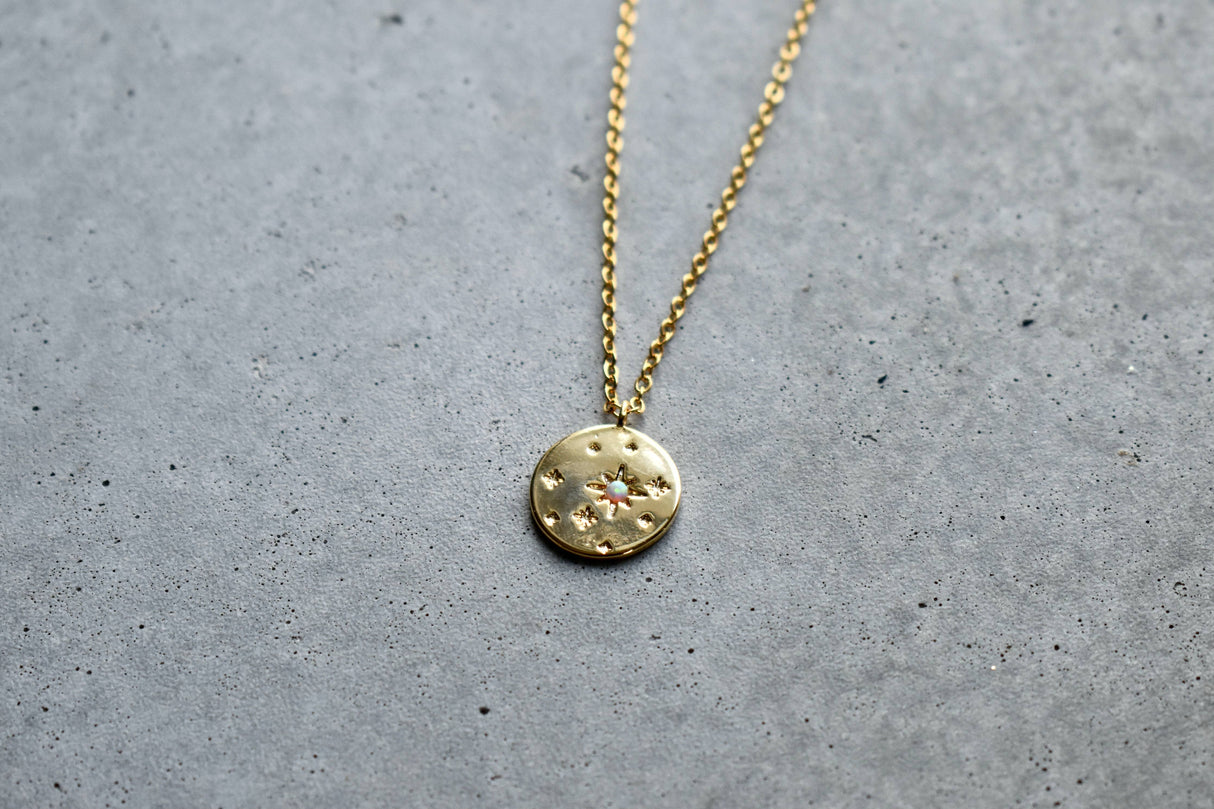 Opal Star Disc Gold Necklace