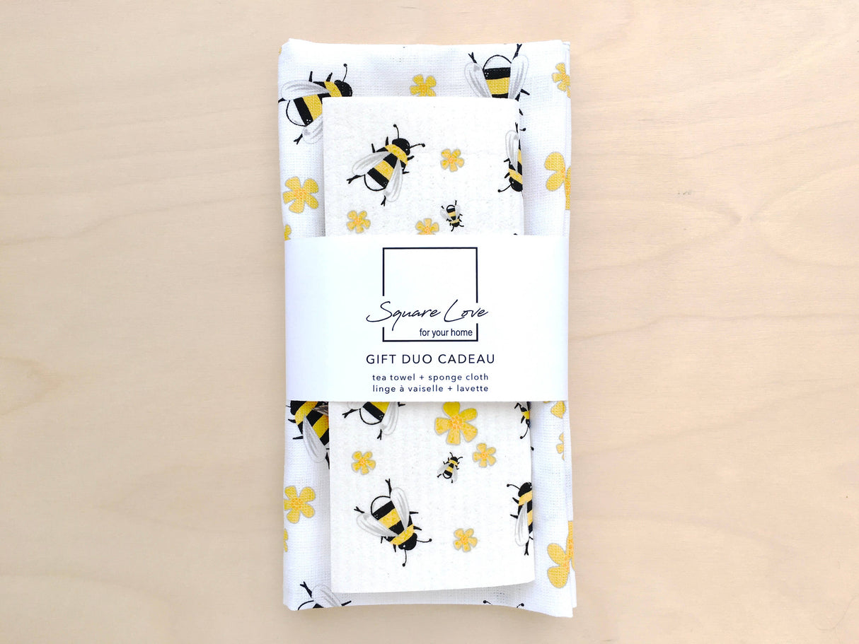 Bee Gift Duo | 1 Tea Towel + 1 Sponge Cloth