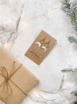 White & Gold Fleck Leather Moon & Brass Ring Earrings