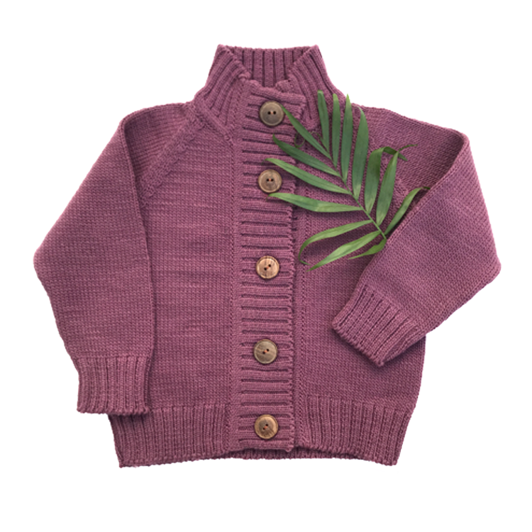 Plum Merino Wool Knit Cardigan