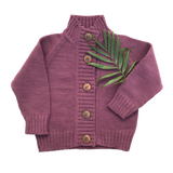 Plum Merino Wool Knit Cardigan