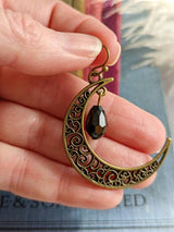 Black Teardrop Crescent Moon Earrings