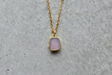 Pink Opal Tiny Rectangle Gold Necklace