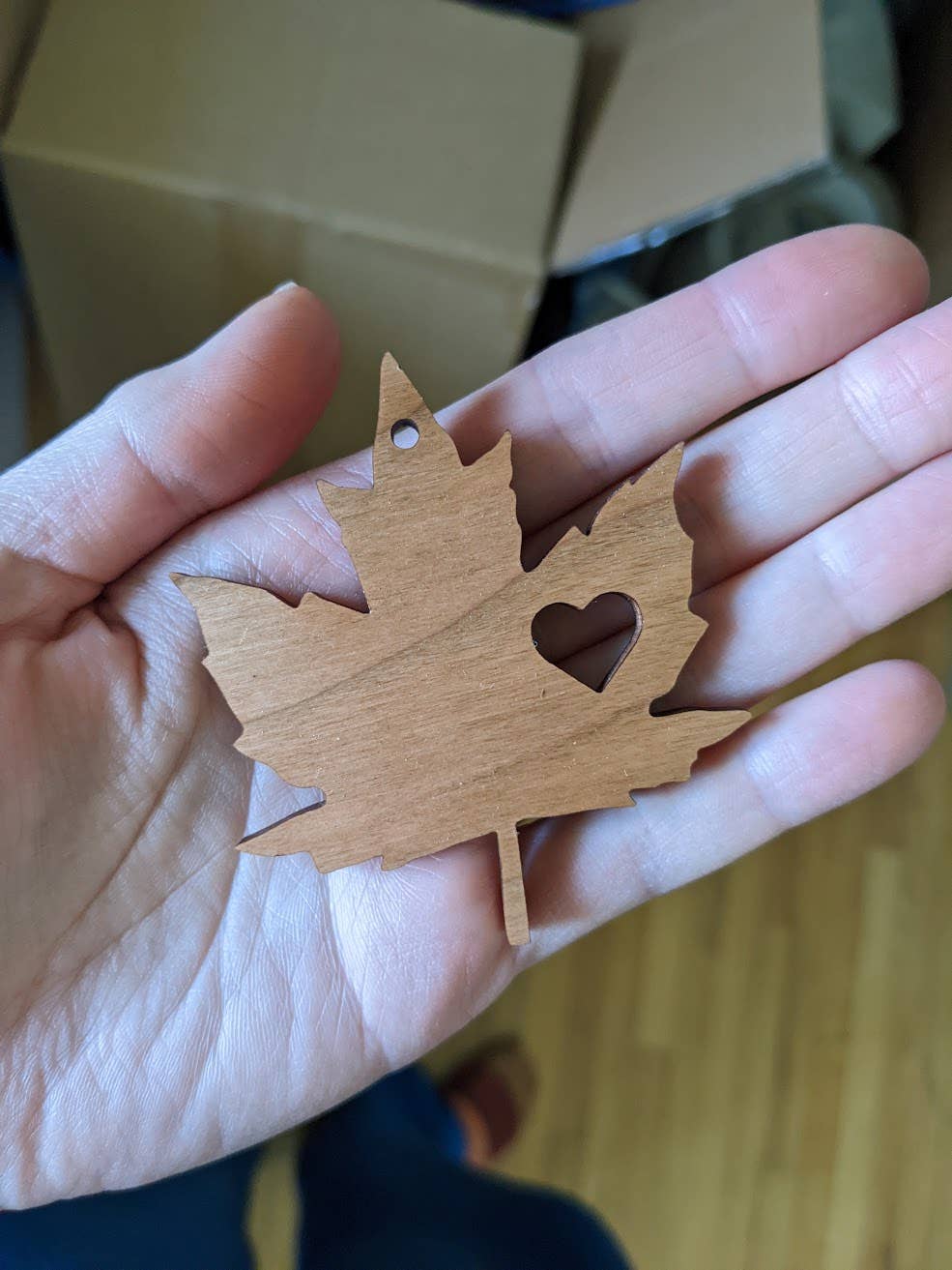 Maple Leaf Heart Canada Wood Ornament - Made in Canada: Walnut Wood